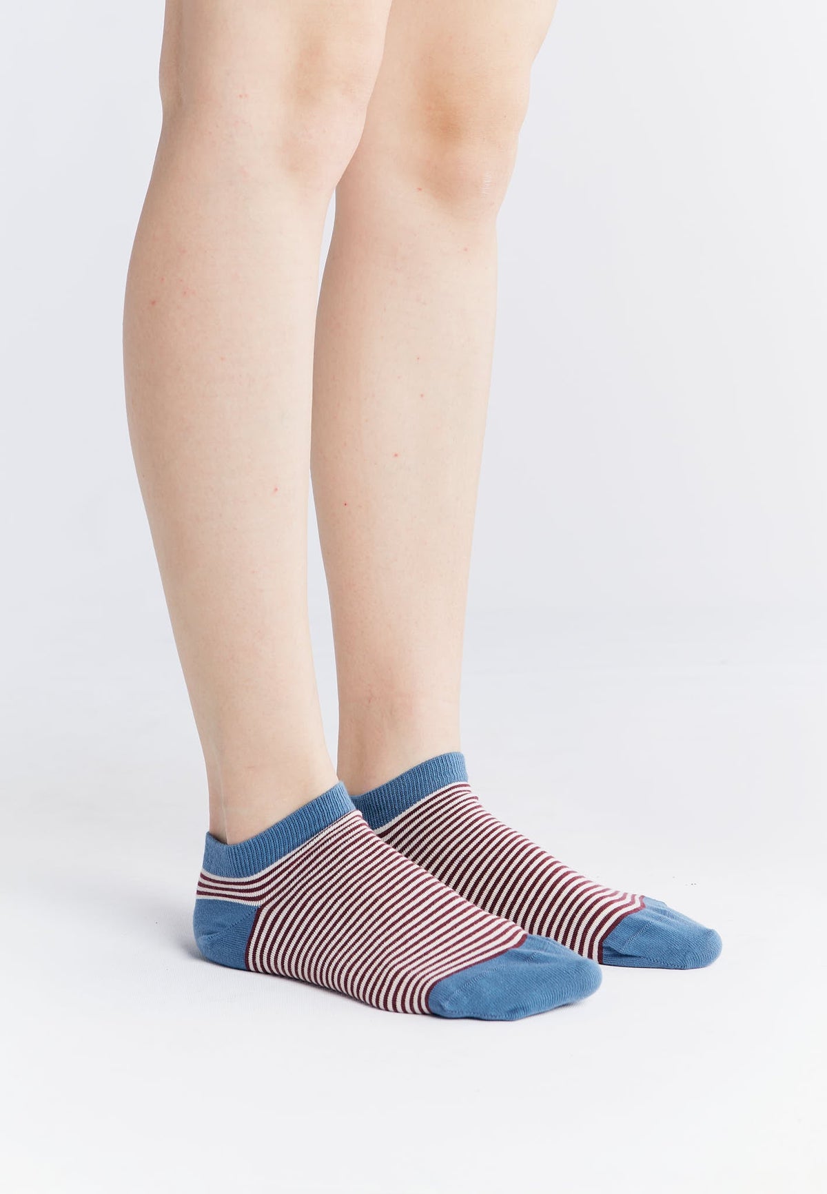Unisex Trainer Socks, Bordeaux / Natural Striped (6-Pack) — Albero Natur, view 2