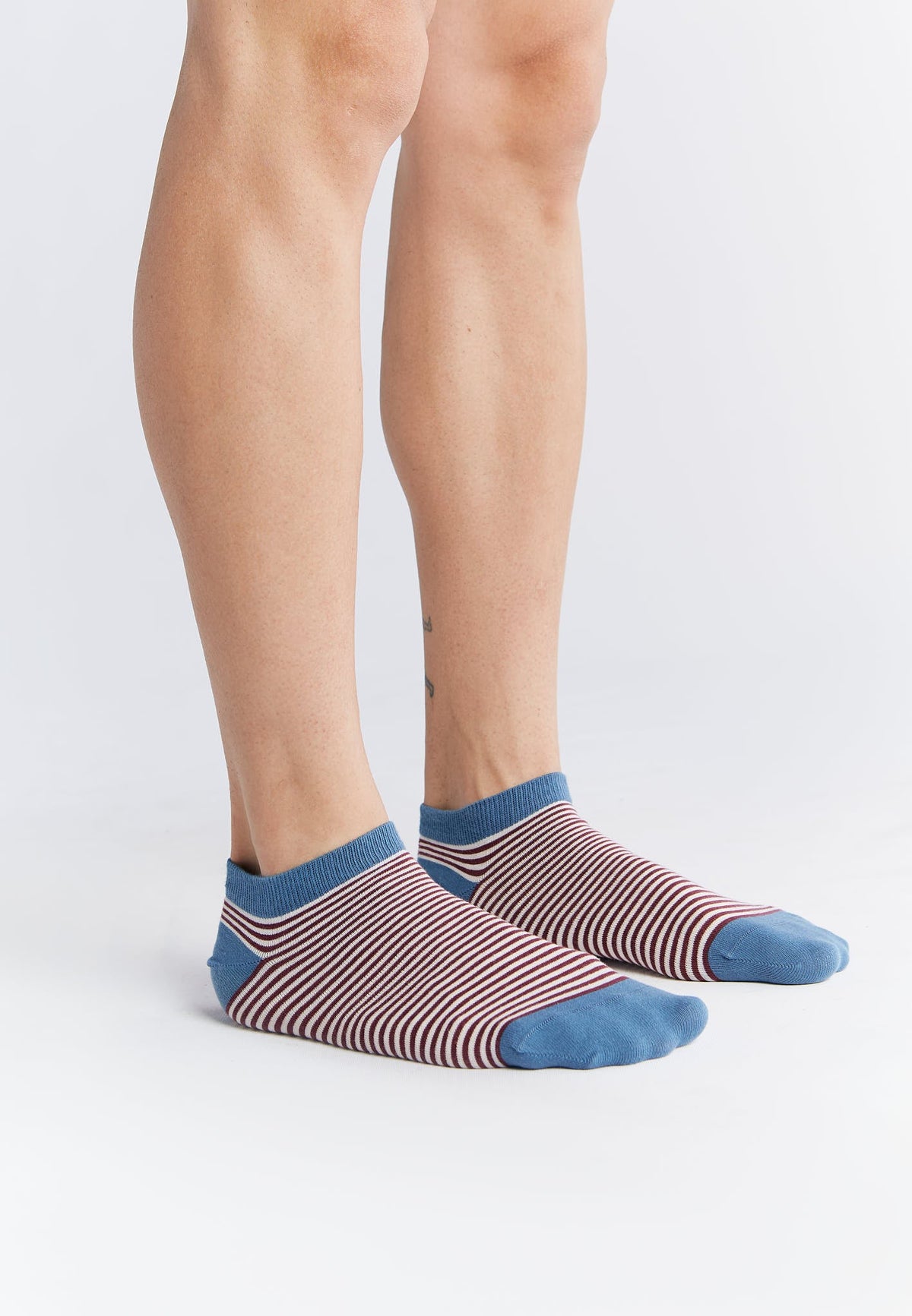 Unisex Trainer Socks, Bordeaux / Natural Striped (6-Pack) — Albero Natur, view 3