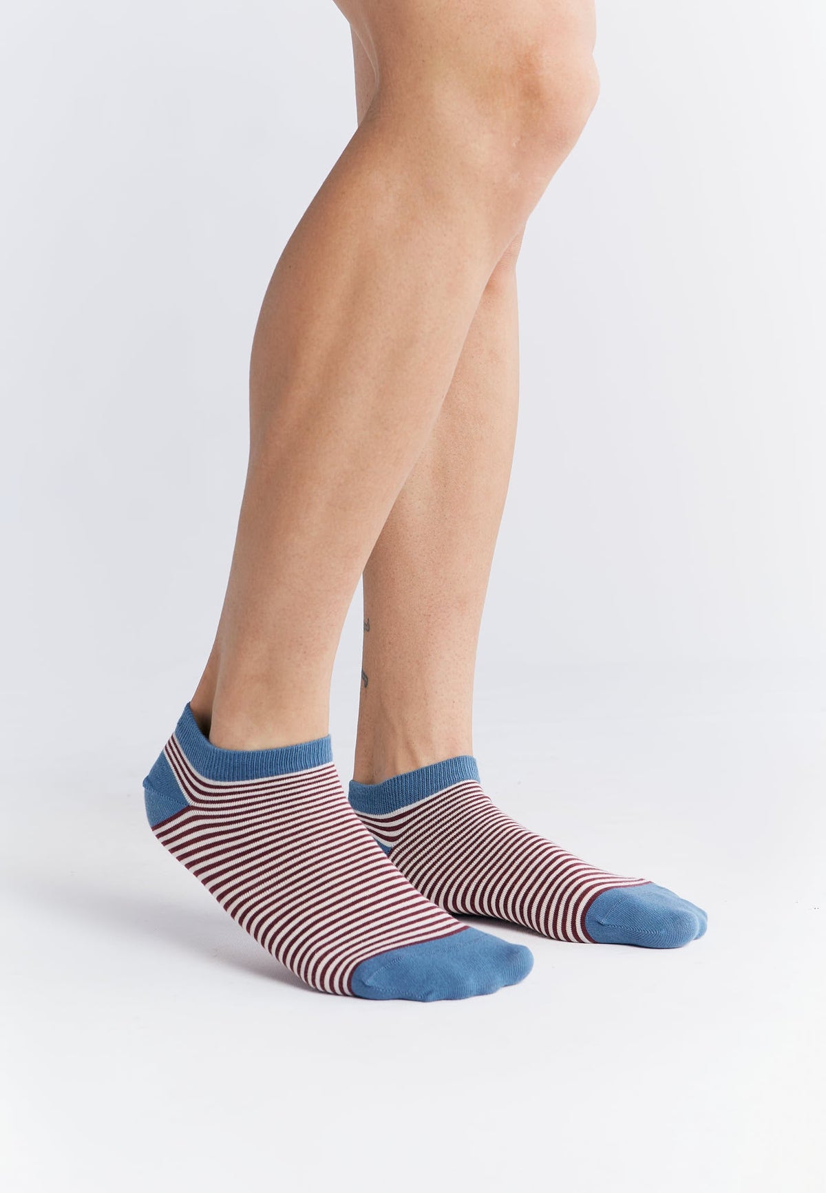 Unisex Trainer Socks, Bordeaux / Natural Striped (6-Pack) — Albero Natur, view 4