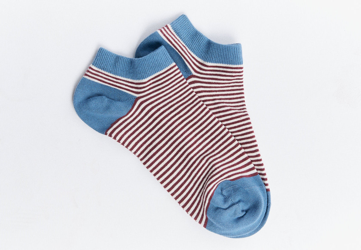 Unisex Trainer Socks, Bordeaux / Natural Striped (6-Pack) — Albero Natur, view 5