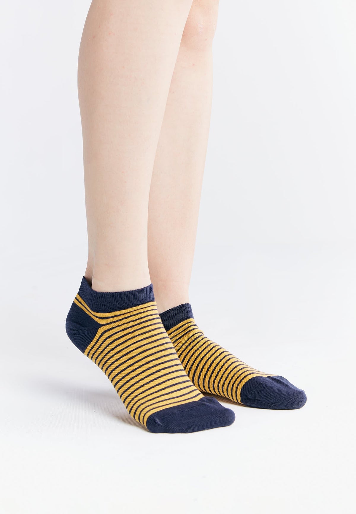 Unisex Trainer Socks, Indigo / Mustard Striped (6-Pack) — Albero Natur