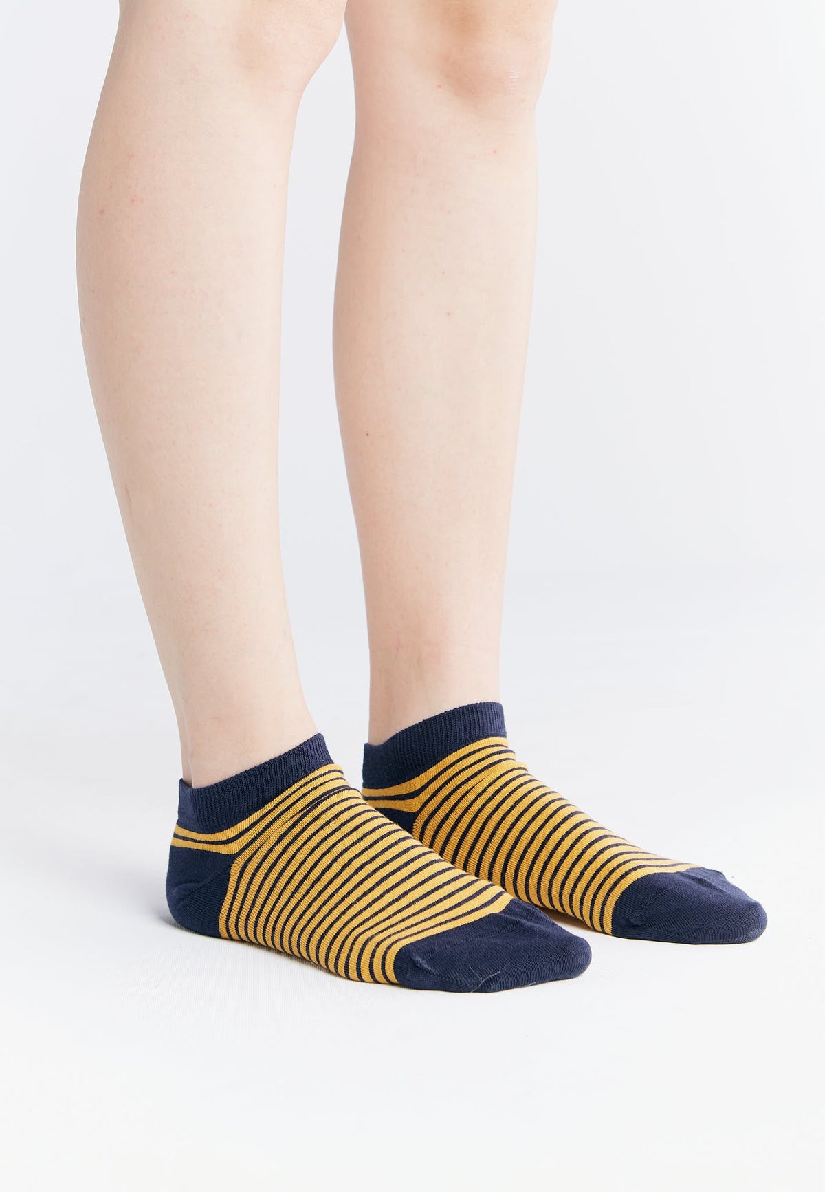 Unisex Trainer Socks, Indigo / Mustard Striped (6-Pack) — Albero Natur, view 2