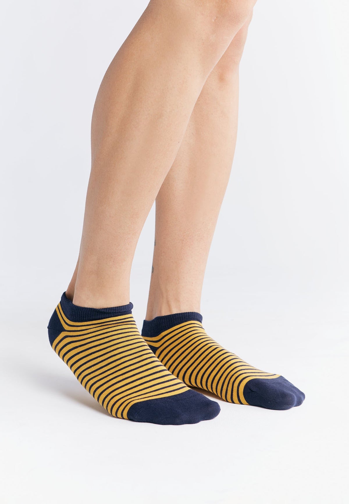 Unisex Trainer Socks, Indigo / Mustard Striped (6-Pack) — Albero Natur, view 4