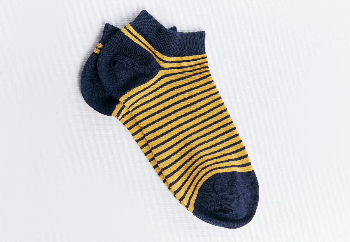 Unisex Trainer Socks, Indigo / Mustard Striped (6-Pack) — Albero Natur, view 5