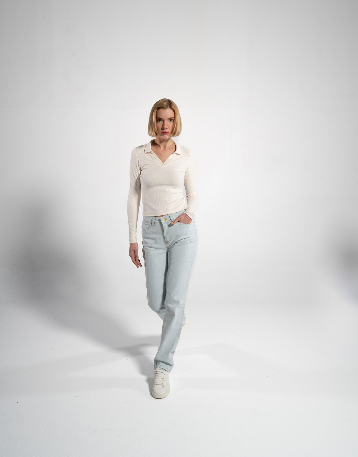 Women's Long Sleeve Blouse, Soft Beige — GORG, view 4