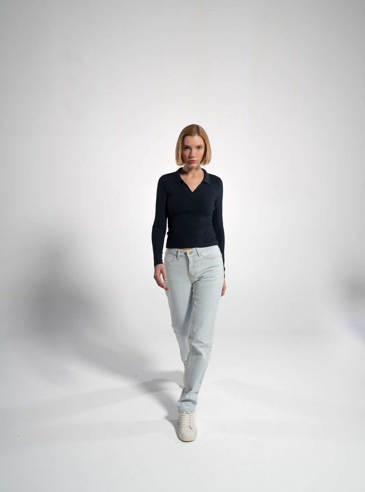 Women's Long Sleeve Blouse, Navy — GORG, view 4