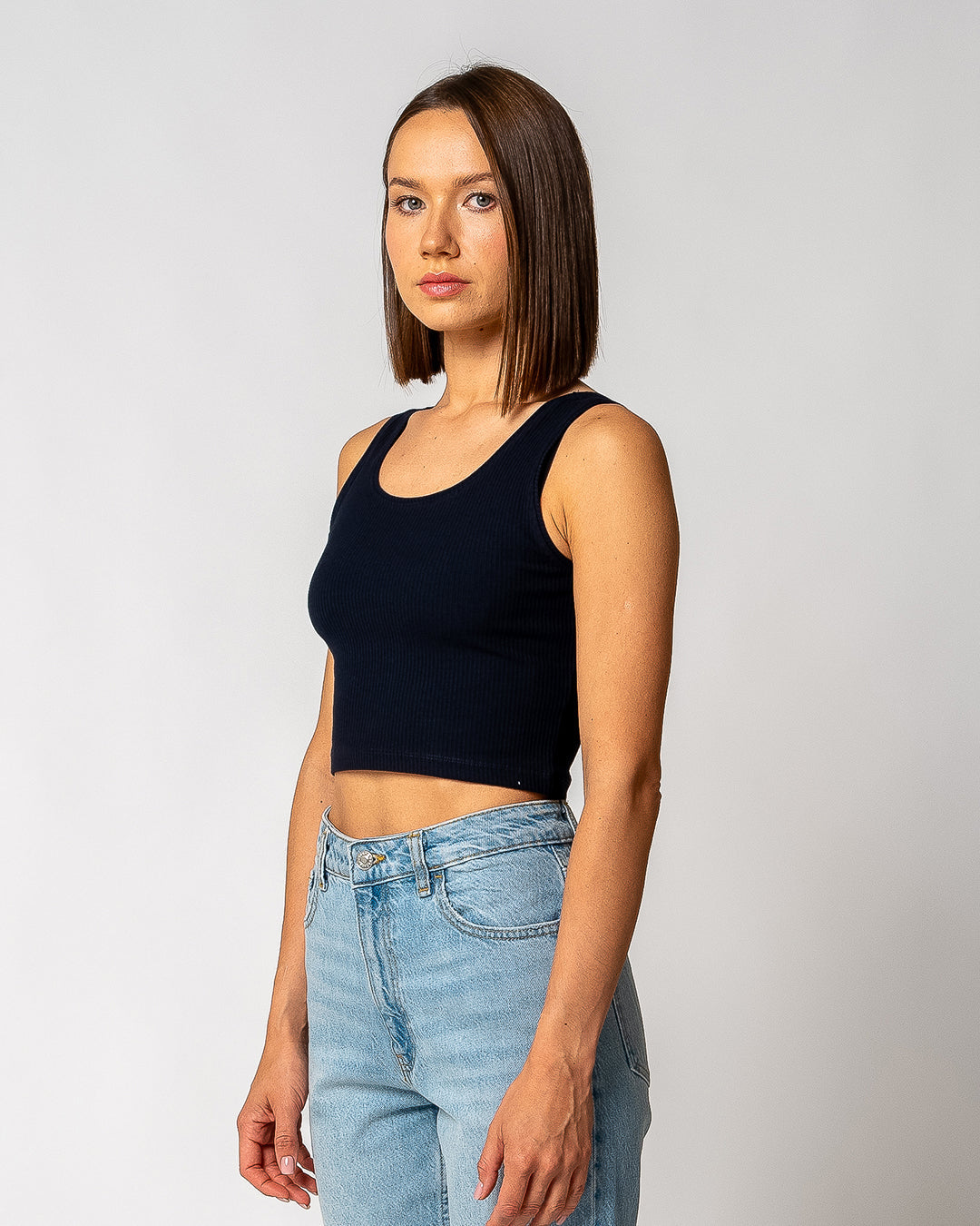 Women's Ribbed Cropped TOP, Navy — GORG, view 3