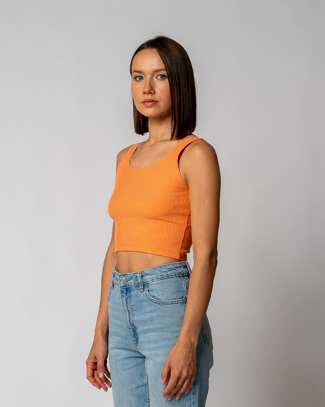 Women's Ribbed Cropped TOP, Peach Nectar — GORG, view 3