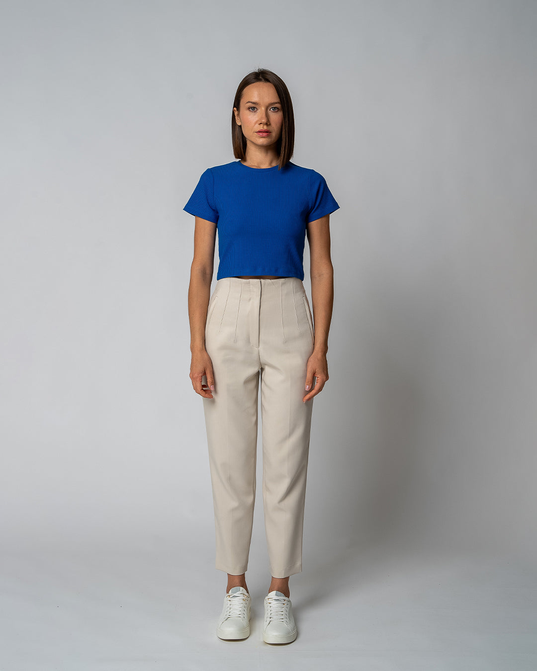 Women's Ribbed Cropped T-Shirt, Cobalt Blue — GORG, view 3