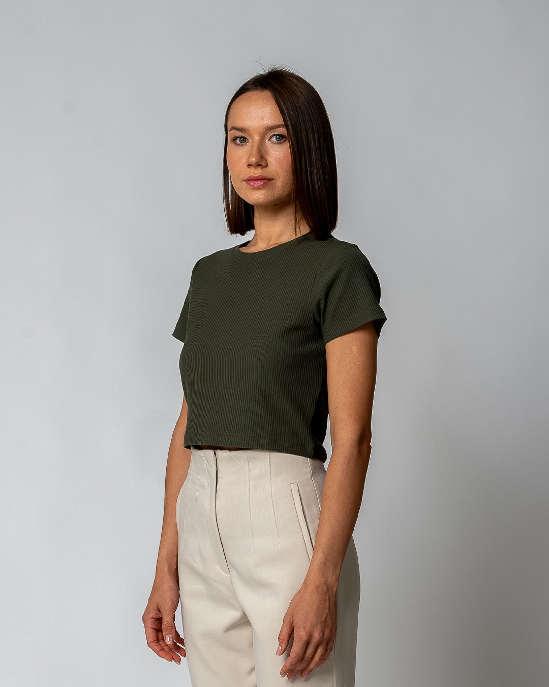 Women's Ribbed Cropped T-Shirt, Vine Leaf — GORG, view 3