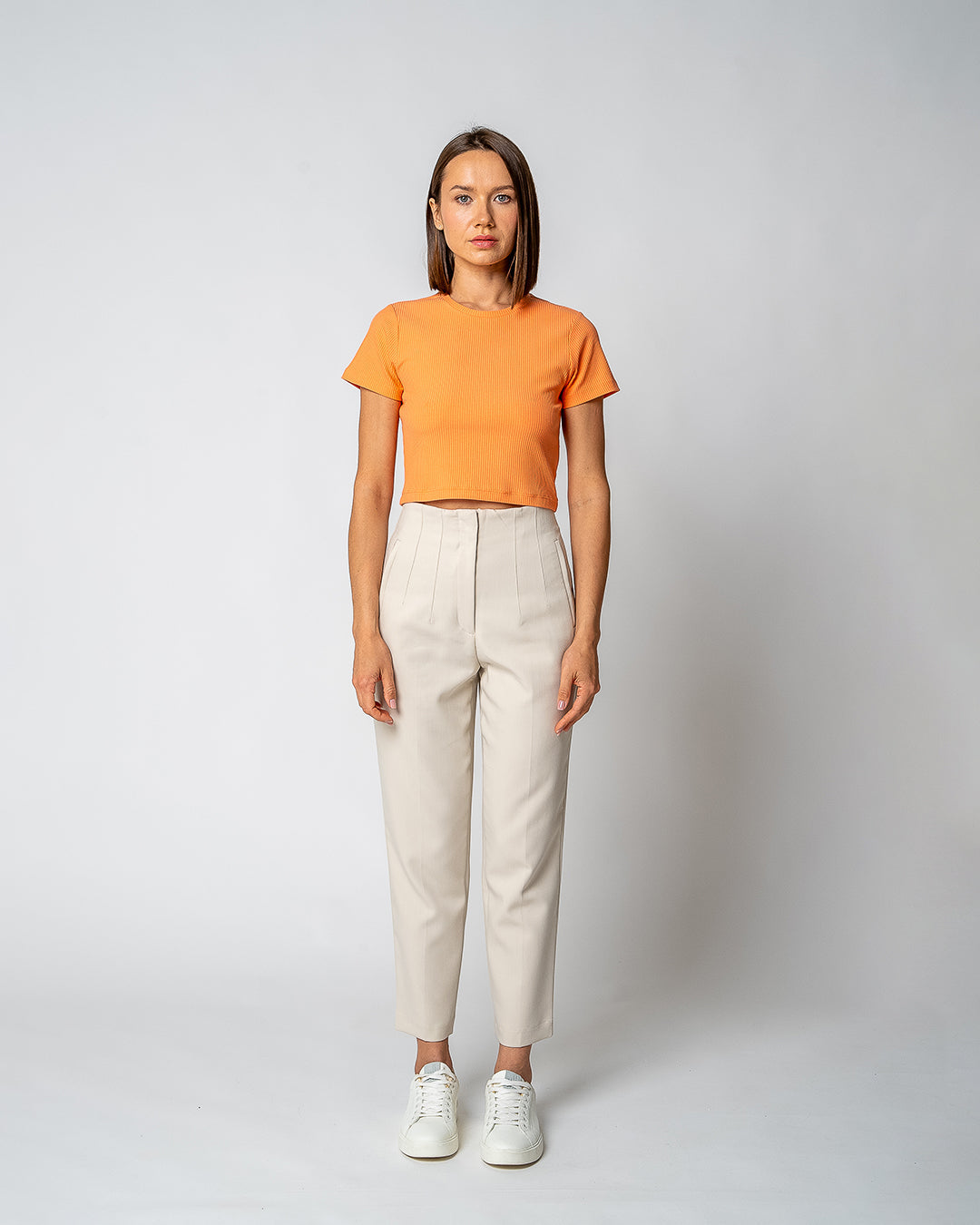 Women's Ribbed Cropped T-Shirt, Peach Nectar — GORG, view 2