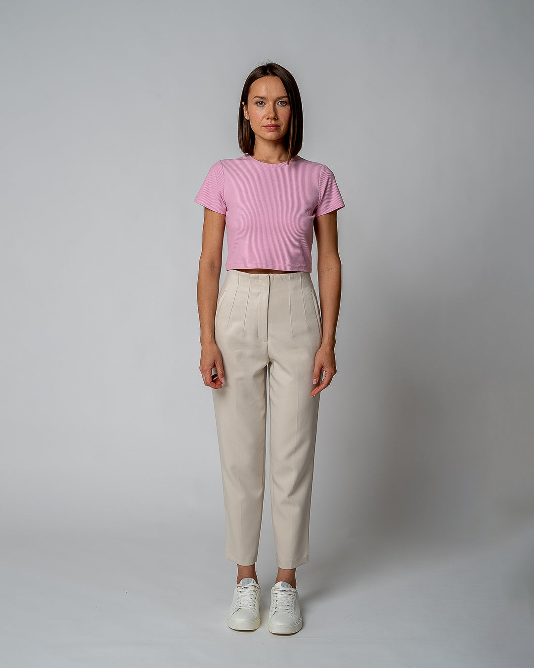 Women's Ribbed Cropped T-Shirt, Pastel Lilac — GORG, view 4