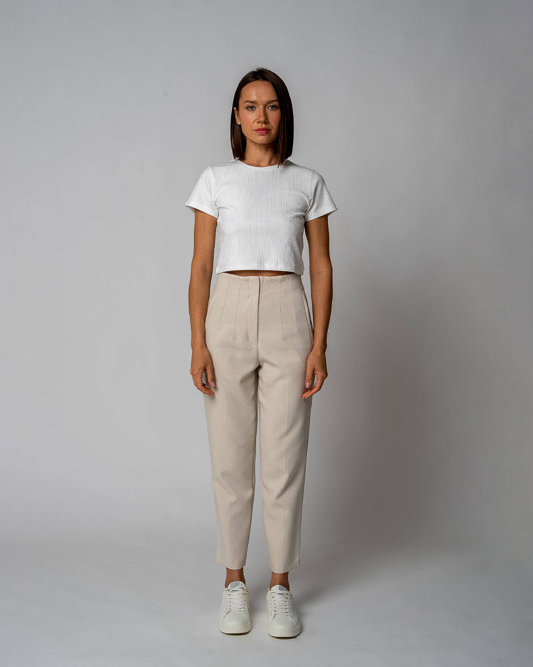 Women's Ribbed Cropped T-Shirt, White — GORG, view 4
