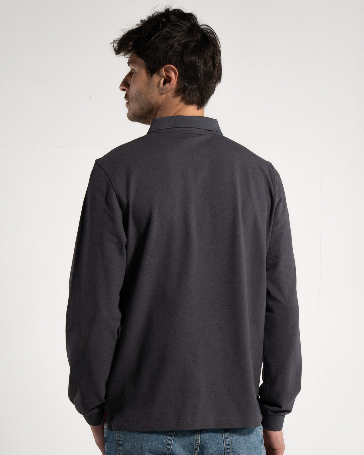 Men's Long Sleeve Polo Shirt, Anthracite — GORG, view 2
