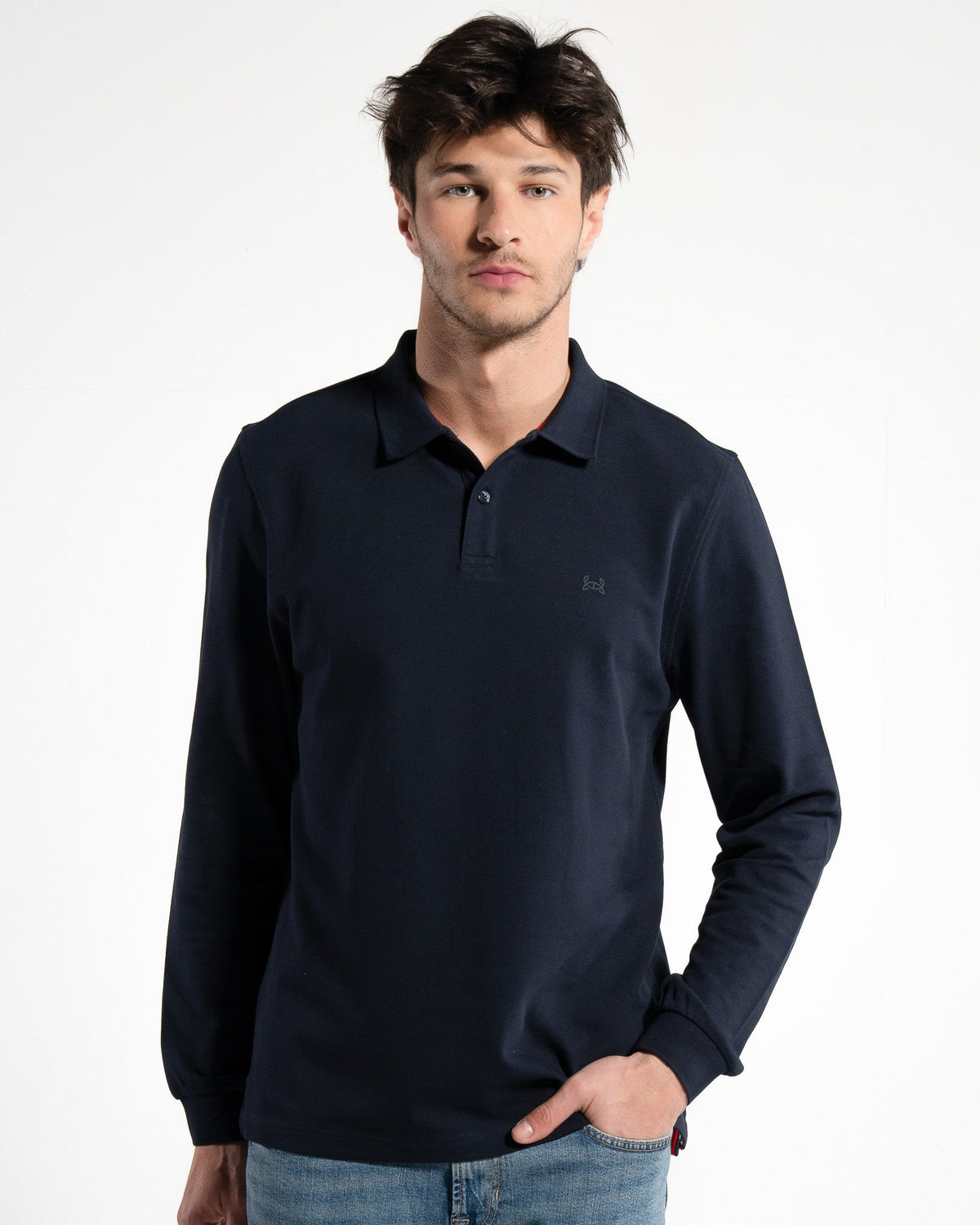 Men's Long Sleeve Polo Shirt, Navy — GORG