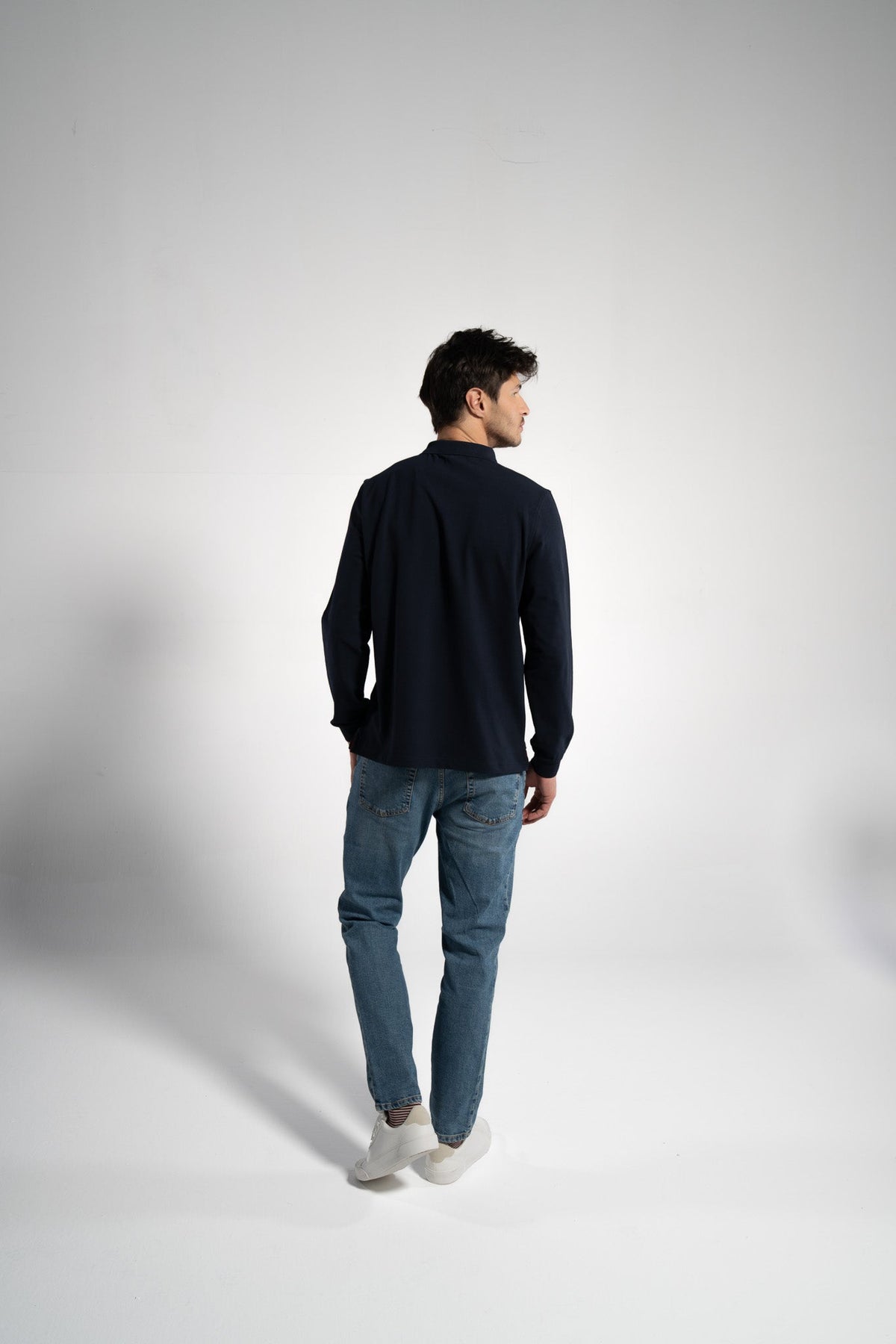 Men's Long Sleeve Polo Shirt, Navy — GORG, view 5
