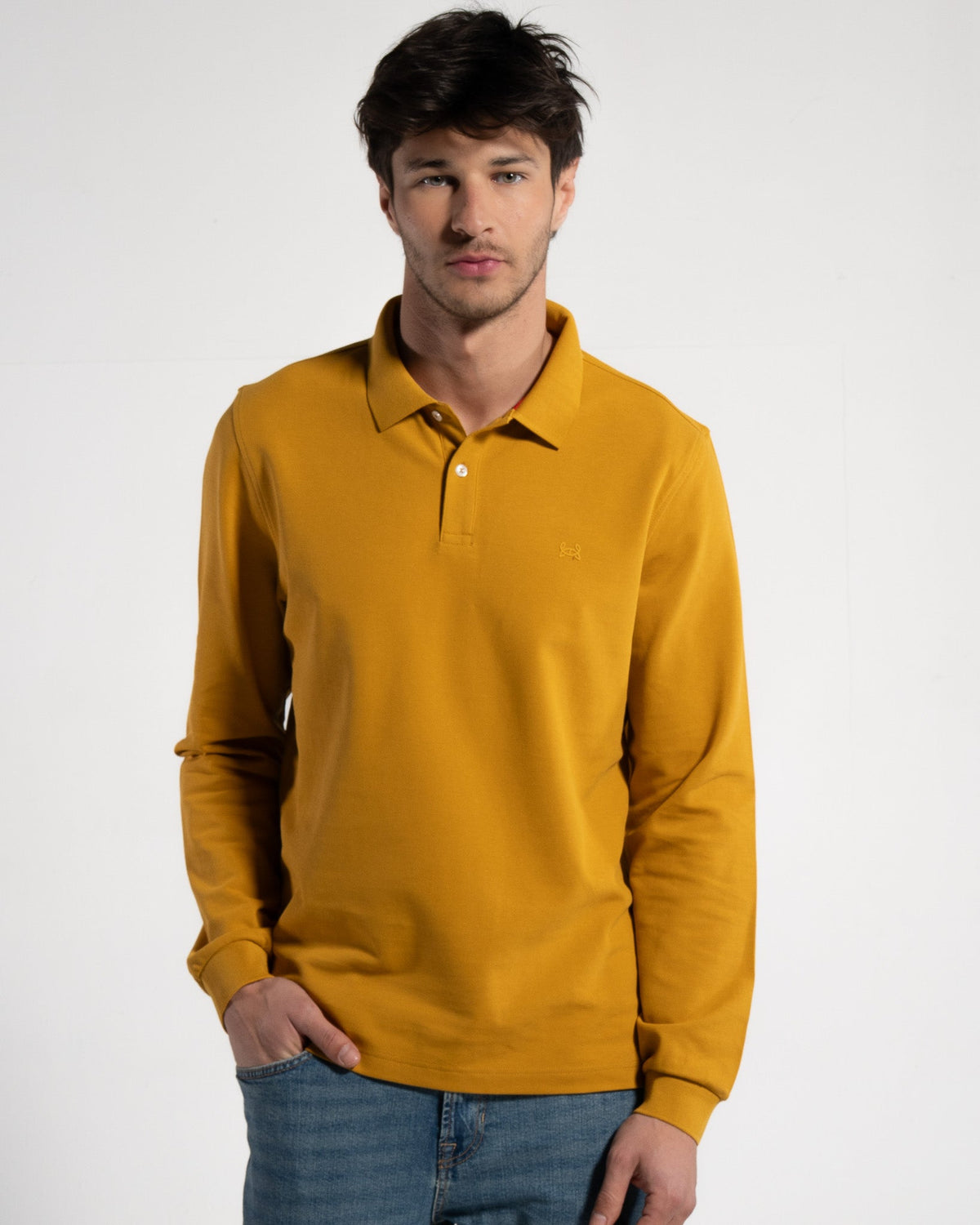 Men's Long Sleeve Polo Shirt, Mustard — GORG