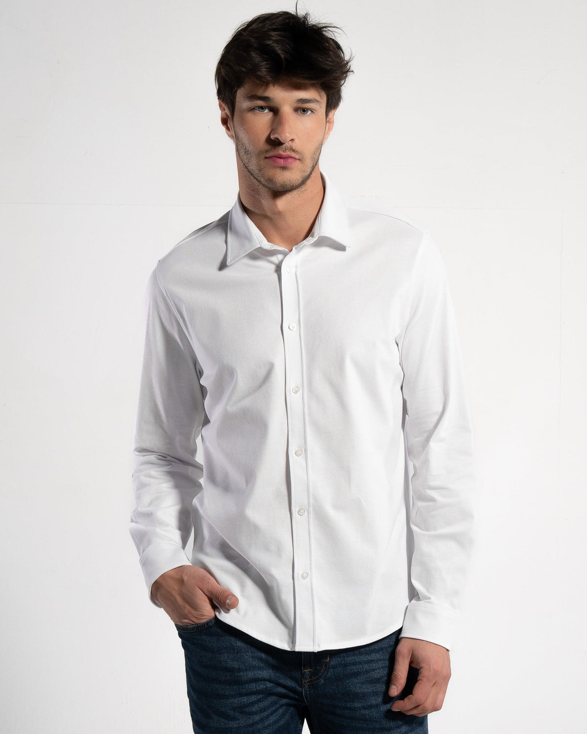 Men's Piqué Long Sleeve Shirt, White — GORG