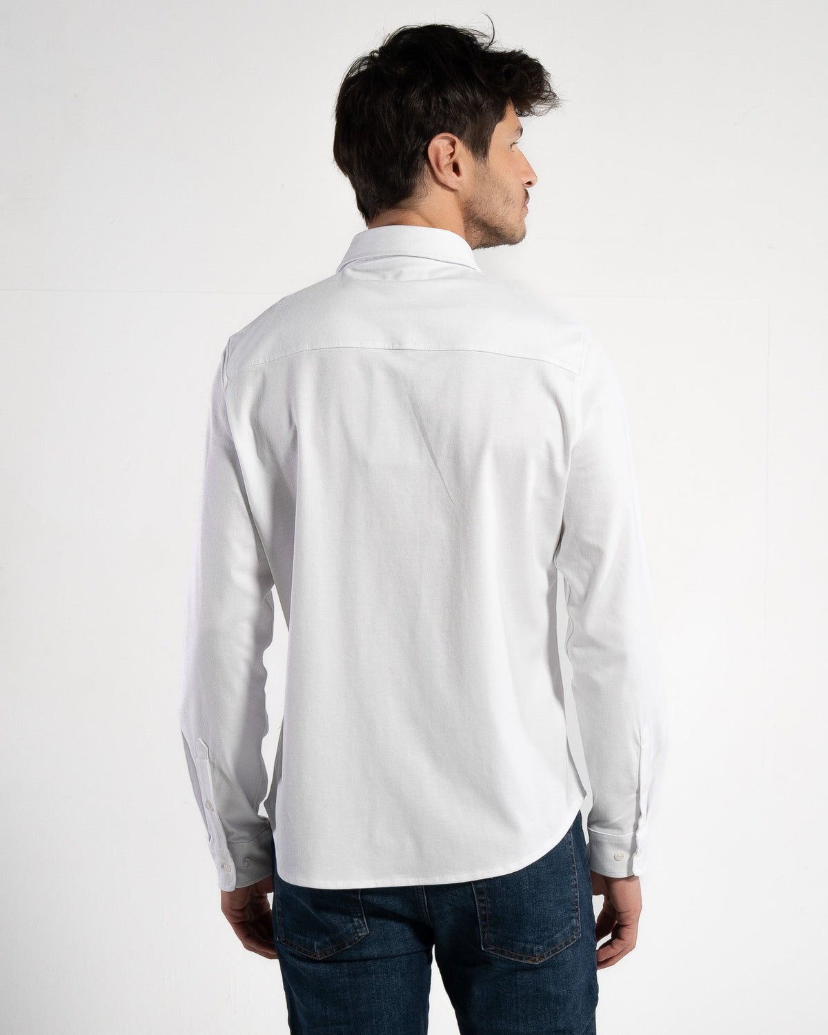 Men's Piqué Long Sleeve Shirt, White — GORG, view 2
