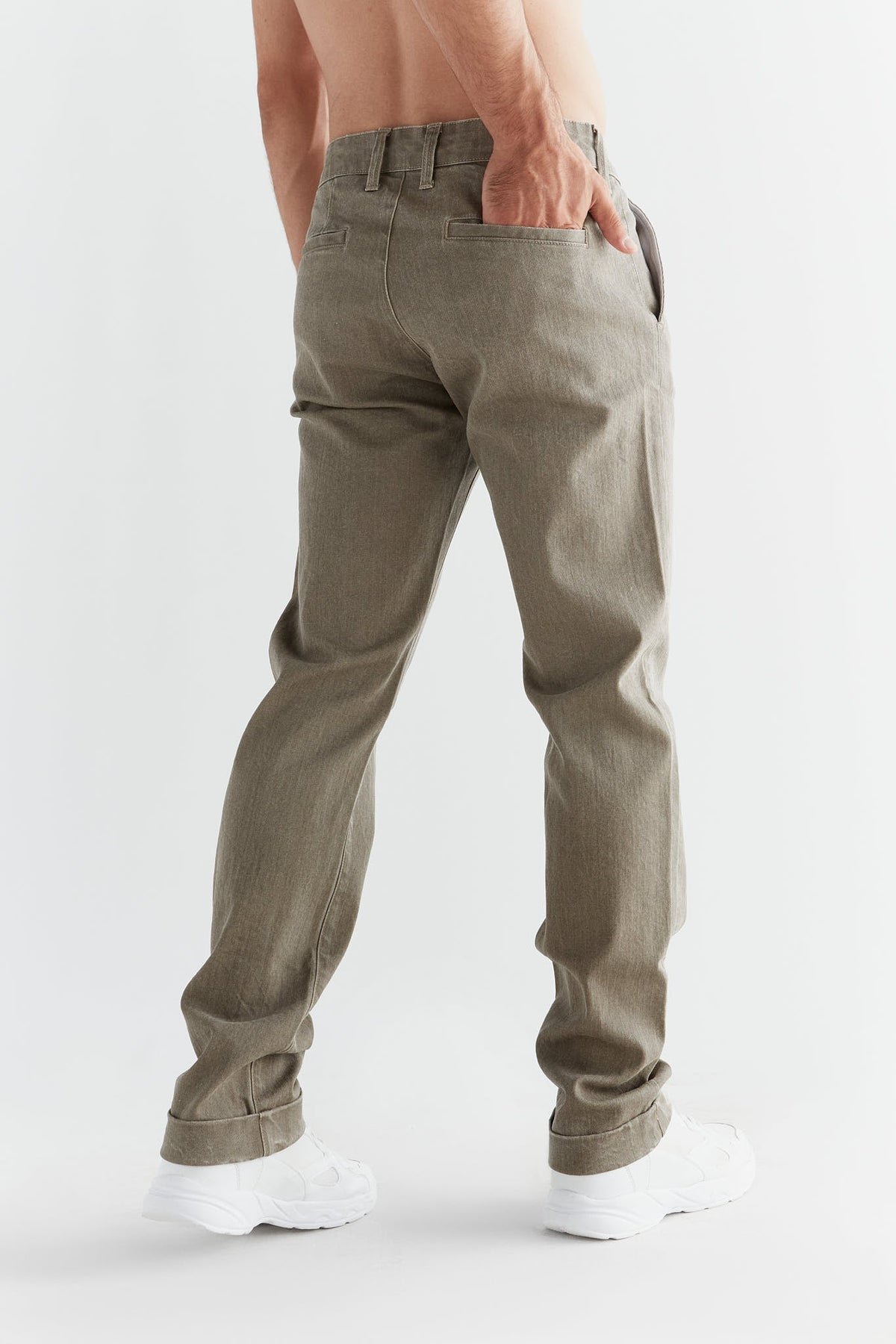 Men's Denim Chinos in Tone Wash, Pebble — Evermind, view 3