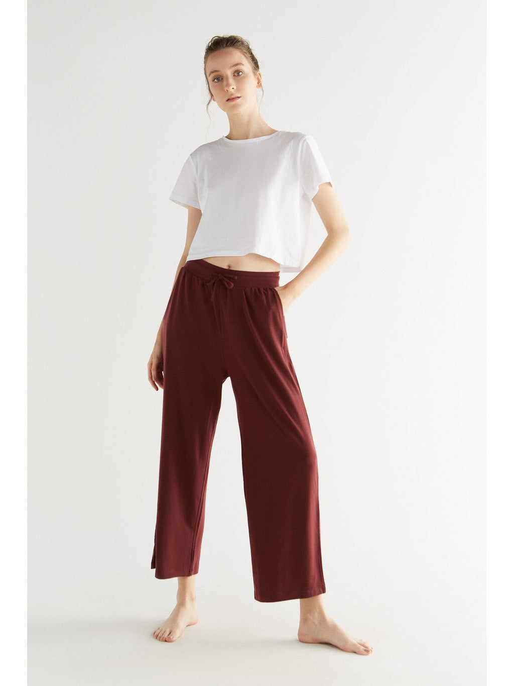 TENCEL™ Women's Wide Leg Trousers, Burgundy