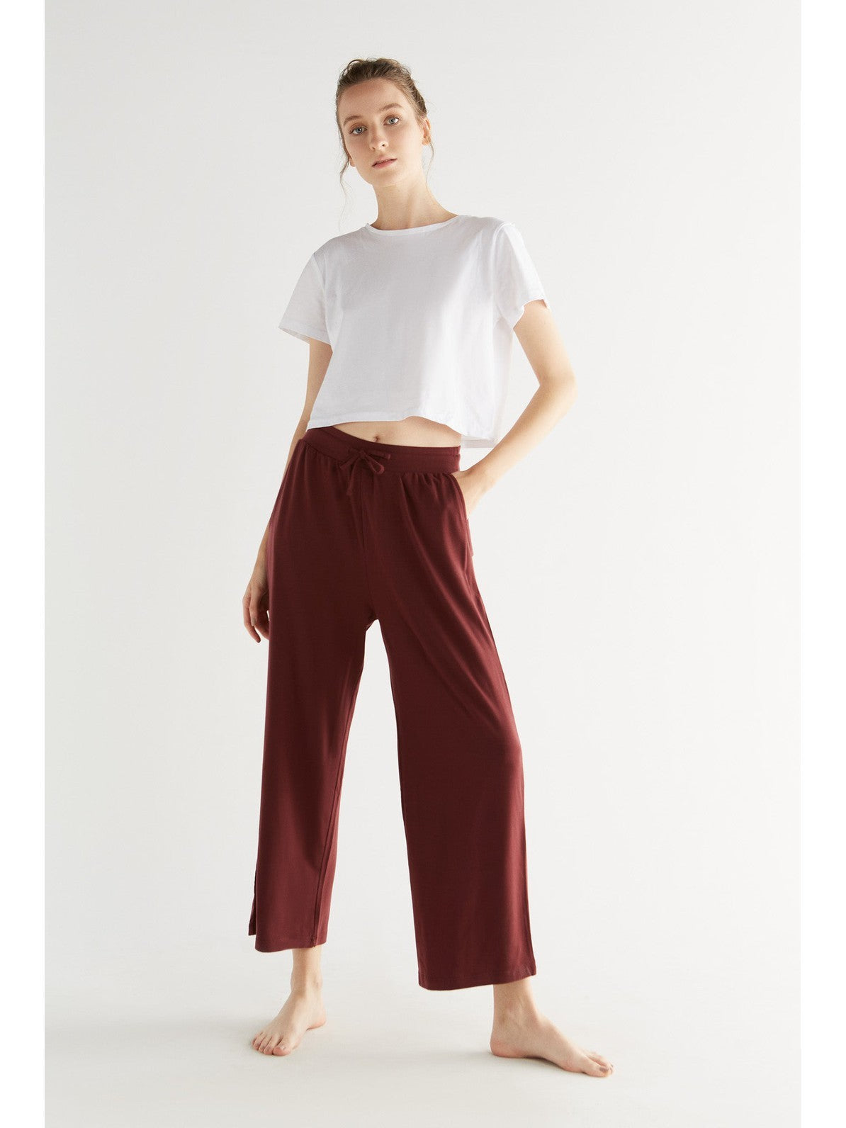 TENCEL™ Women's Wide Leg Trousers, Burgundy