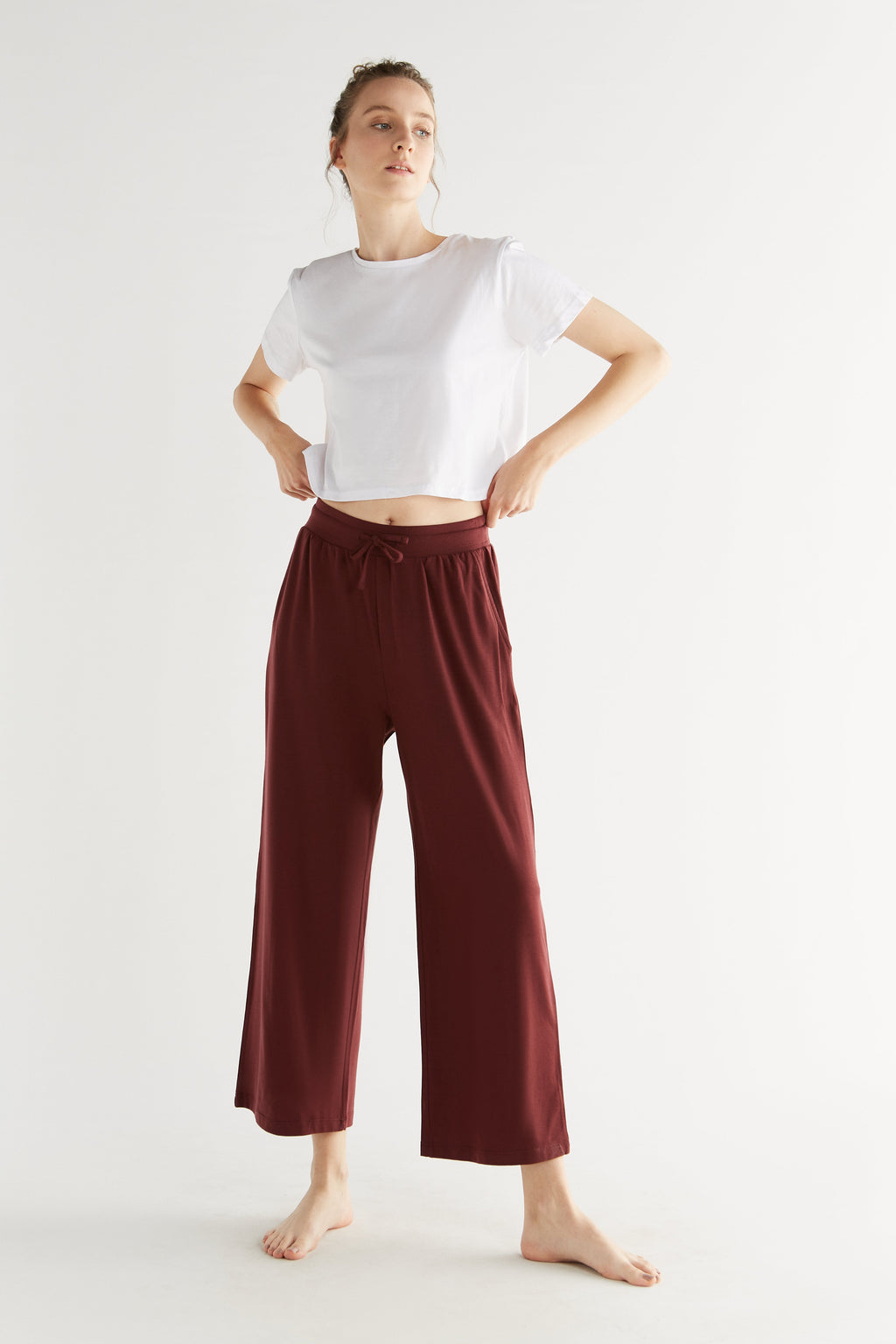 TENCEL™ Women's Wide Leg Trousers, Burgundy