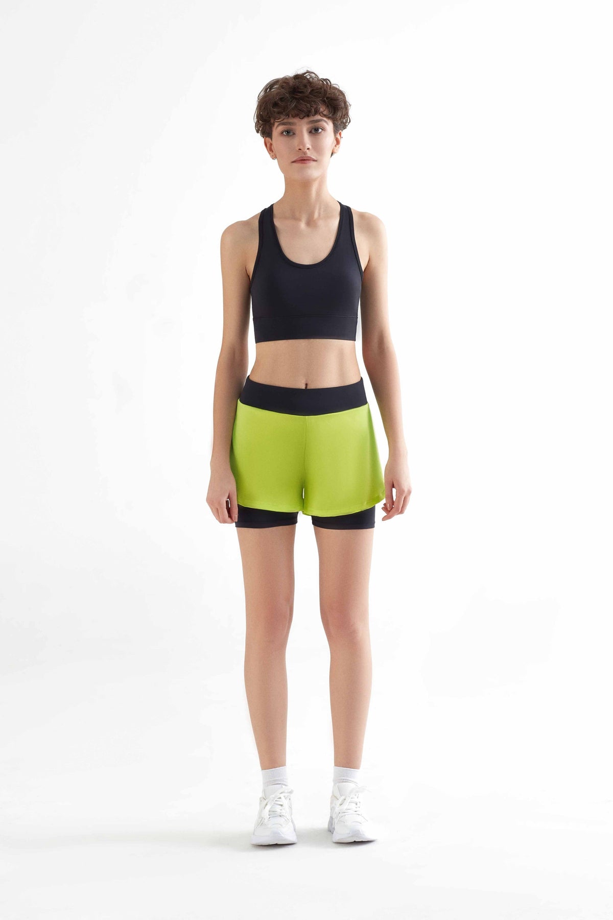 Women's Sport Shorts Recycled, Black/ Pistachio Green