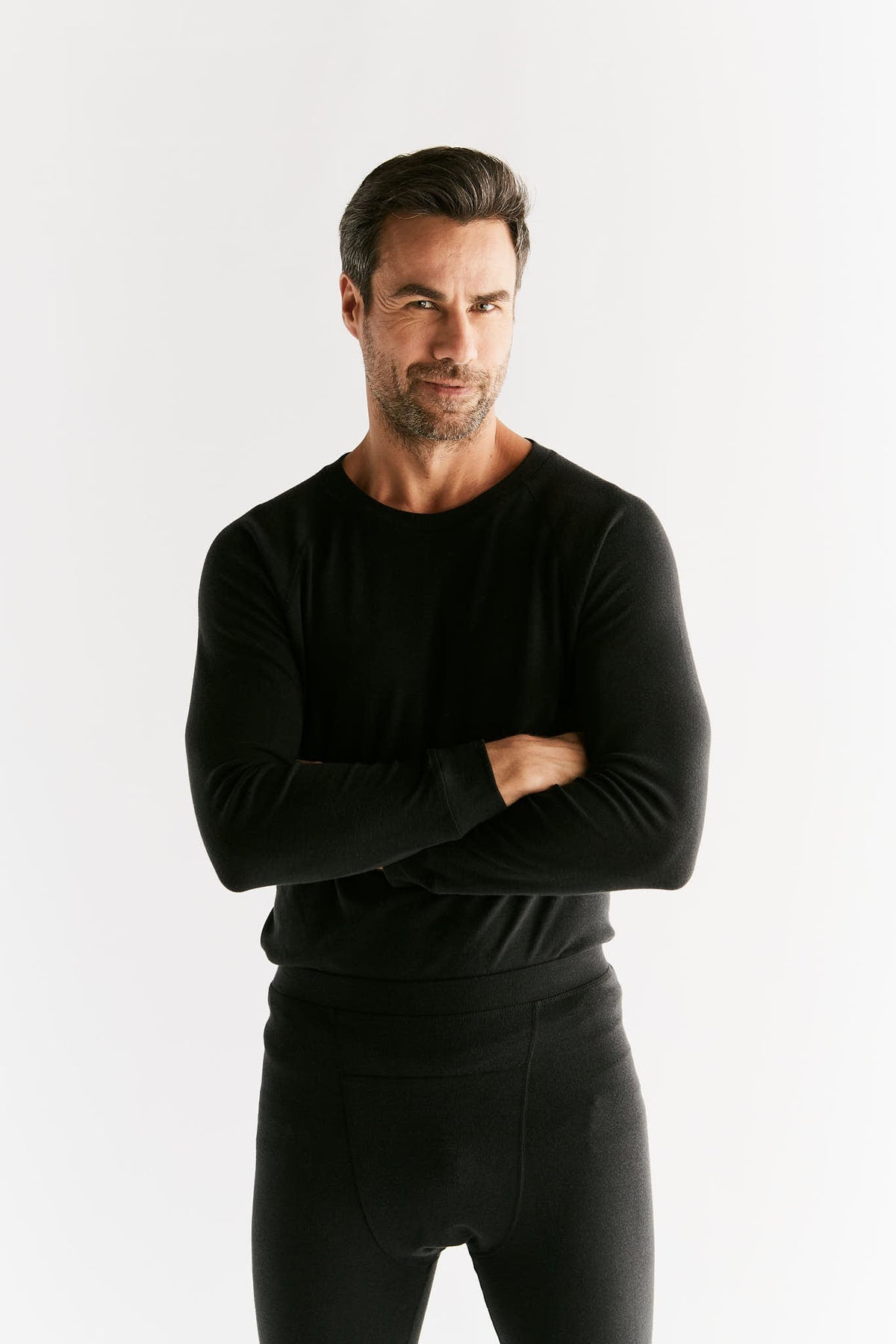 Men's Warm Long Sleeve Top, Black — True North, view 2