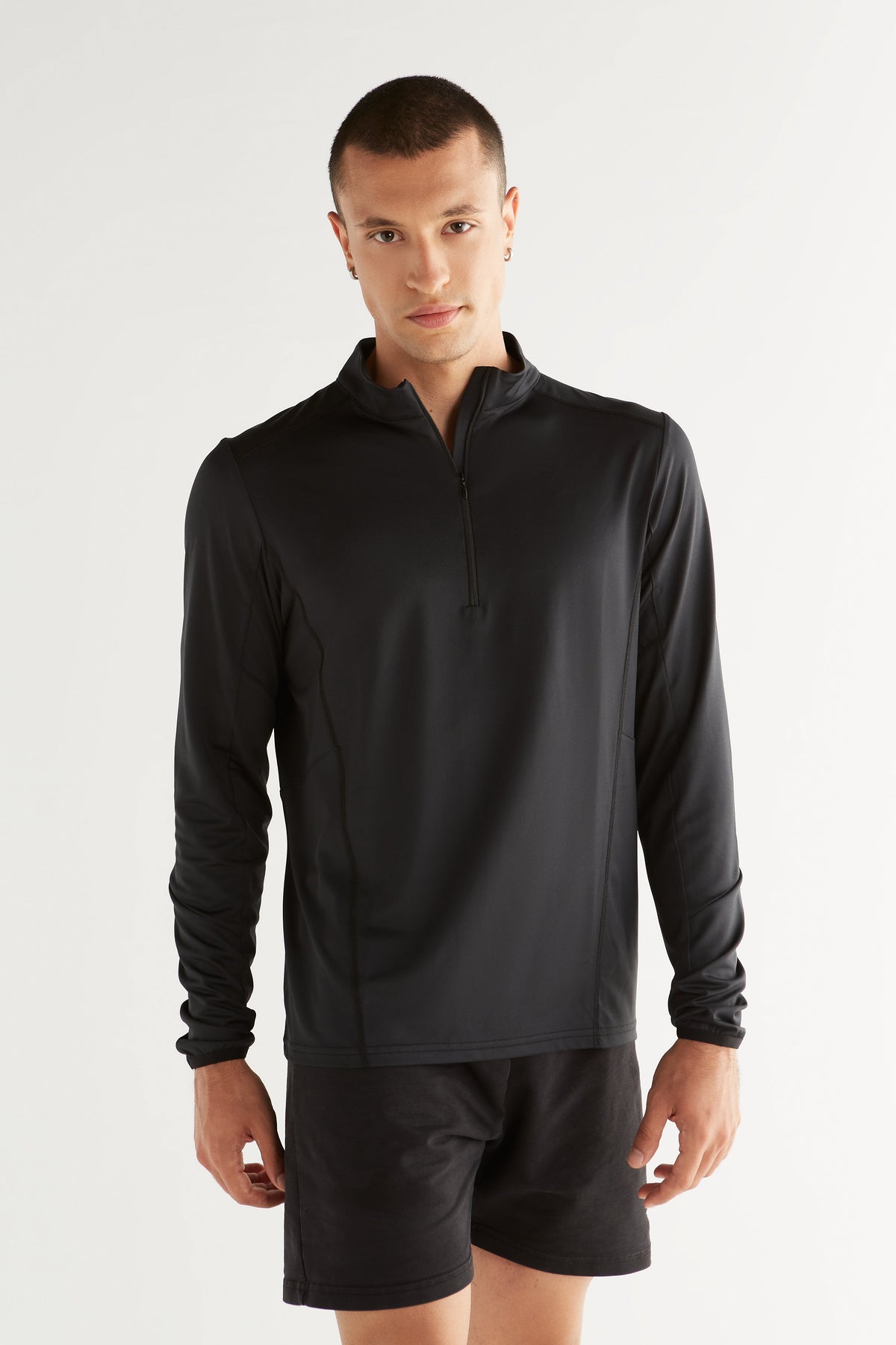 Unisex Long Sleeve - Half Zip, Black