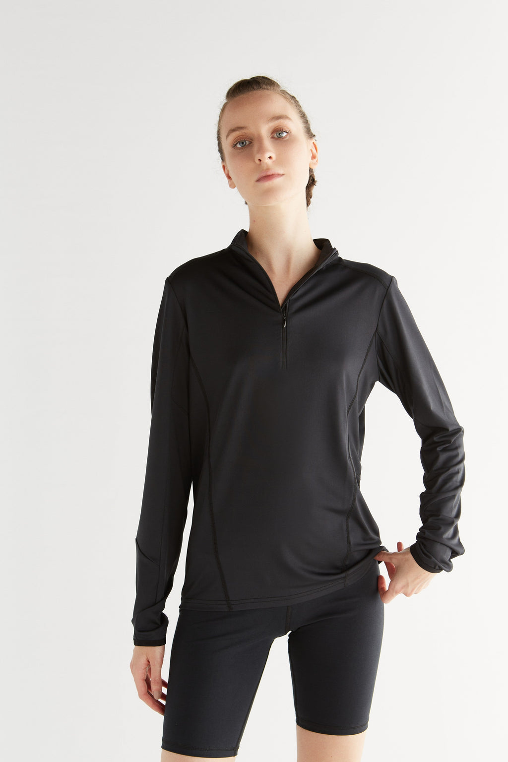 Unisex Long Sleeve - Half Zip, Black
