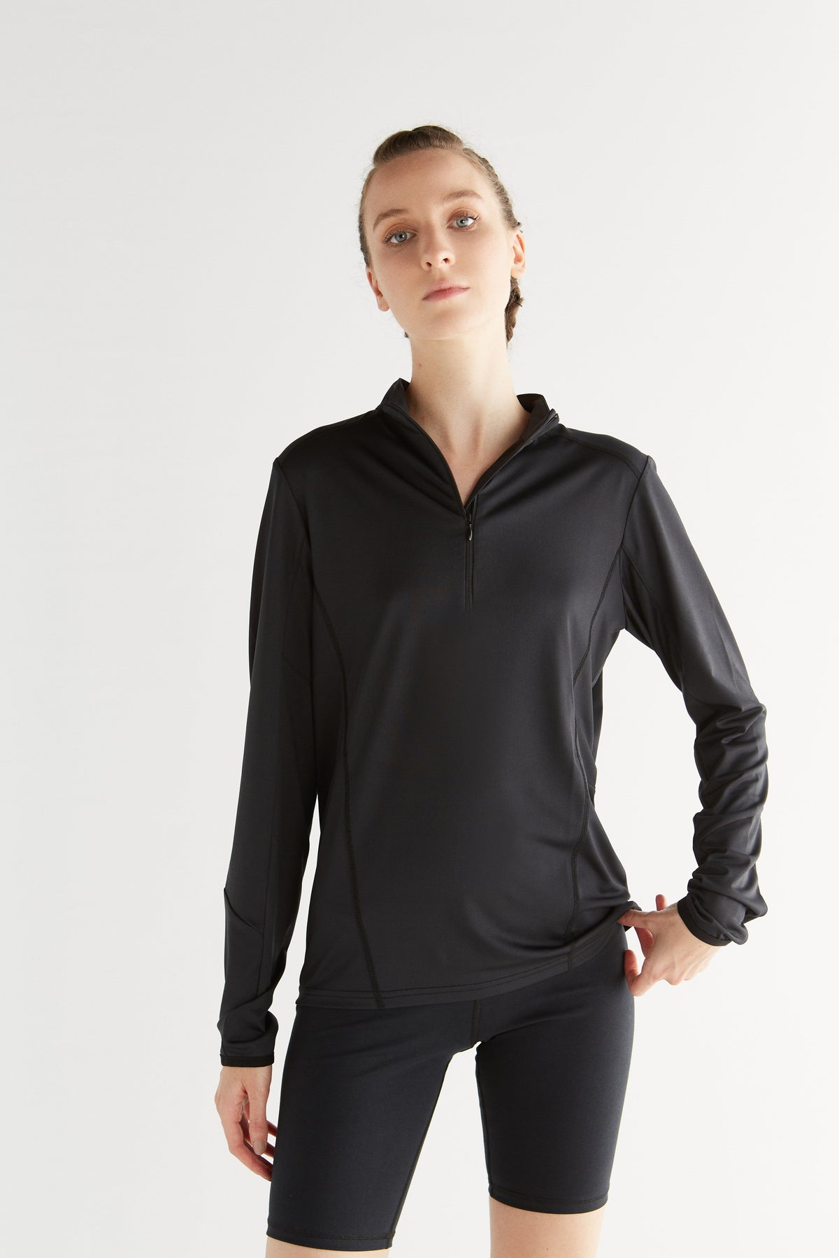 Unisex Long Sleeve - Half Zip, Black