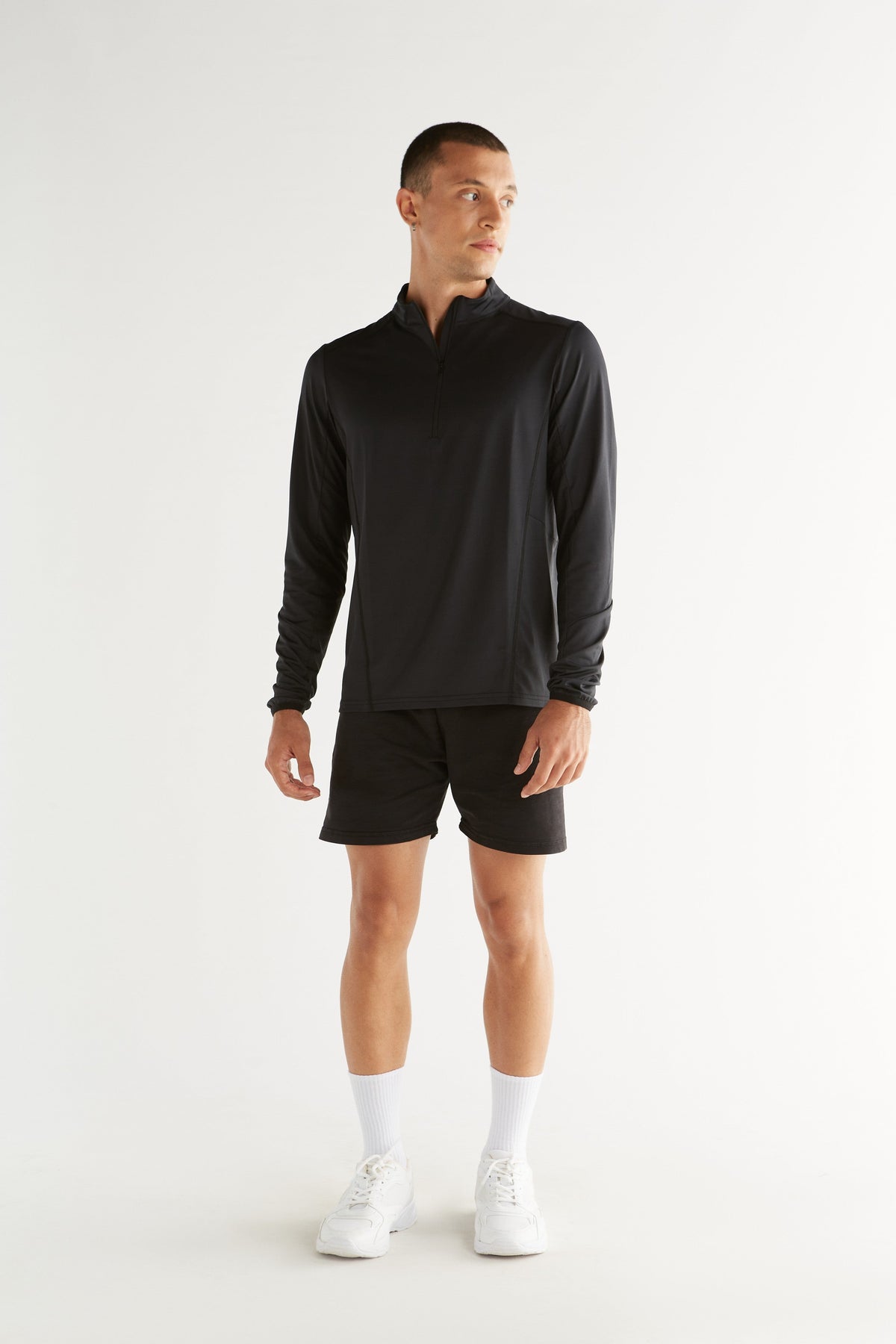 Unisex Long Sleeve - Half Zip, Black