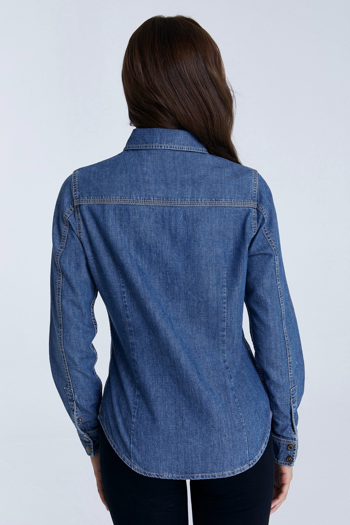 Women's Denim Shirt, Crystal Blue — Evermind, view 2
