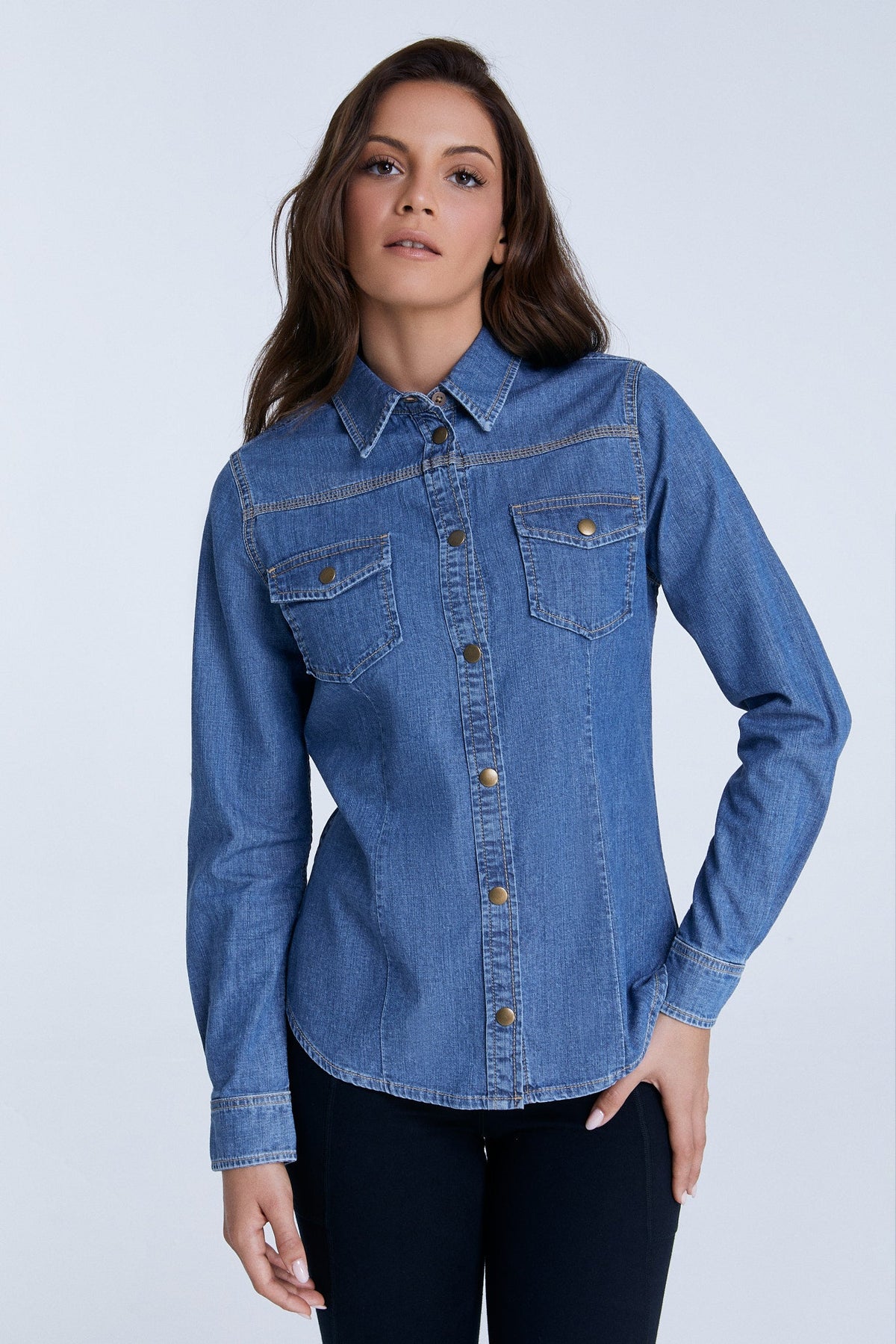 Women's Denim Shirt, Crystal Blue — Evermind, view 3