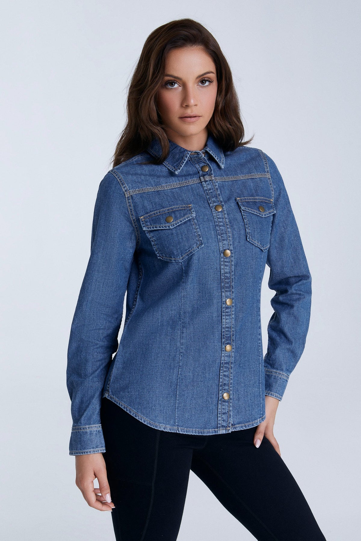 Women's Denim Shirt, Crystal Blue — Evermind, view 4