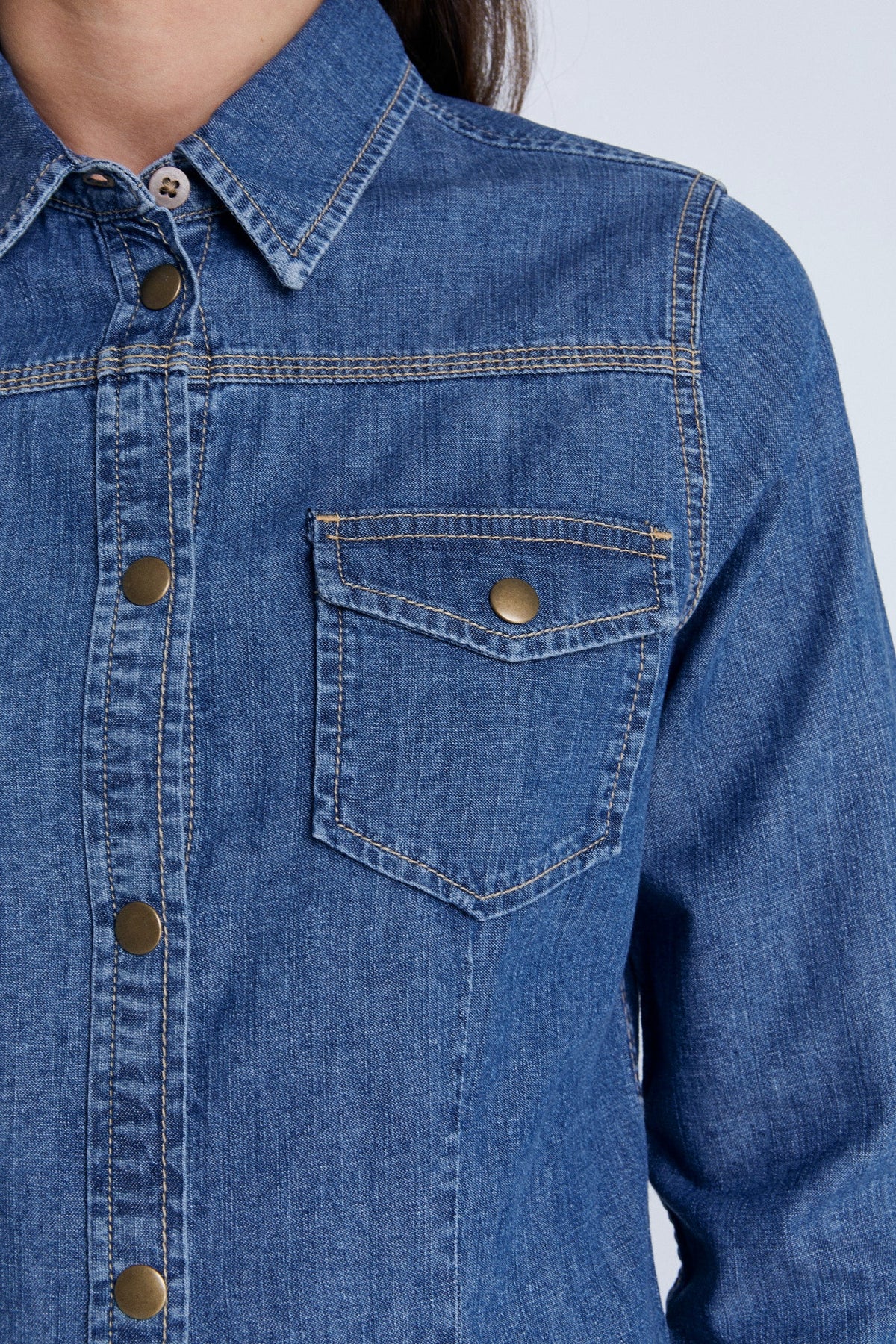 Women's Denim Shirt, Crystal Blue — Evermind, view 5