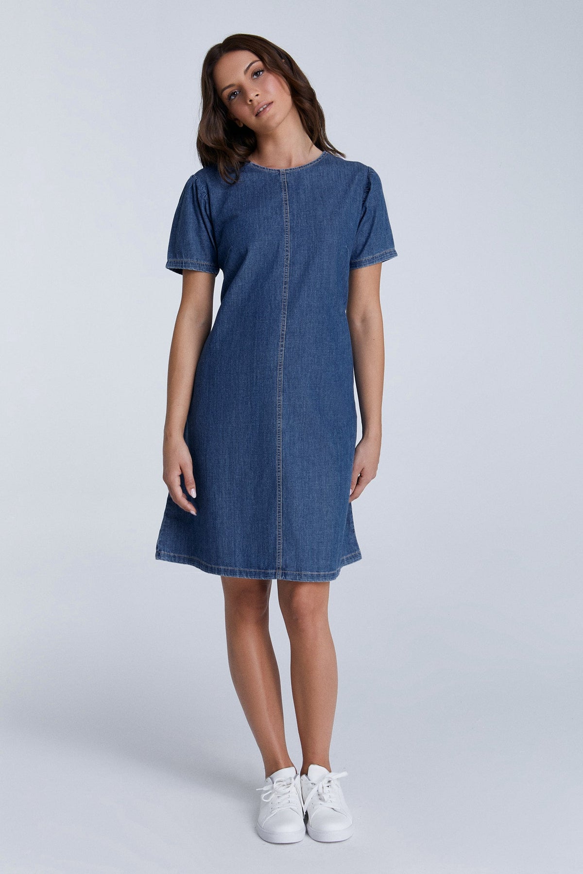 Women's Denim Dress, Crystal Blue — Evermind