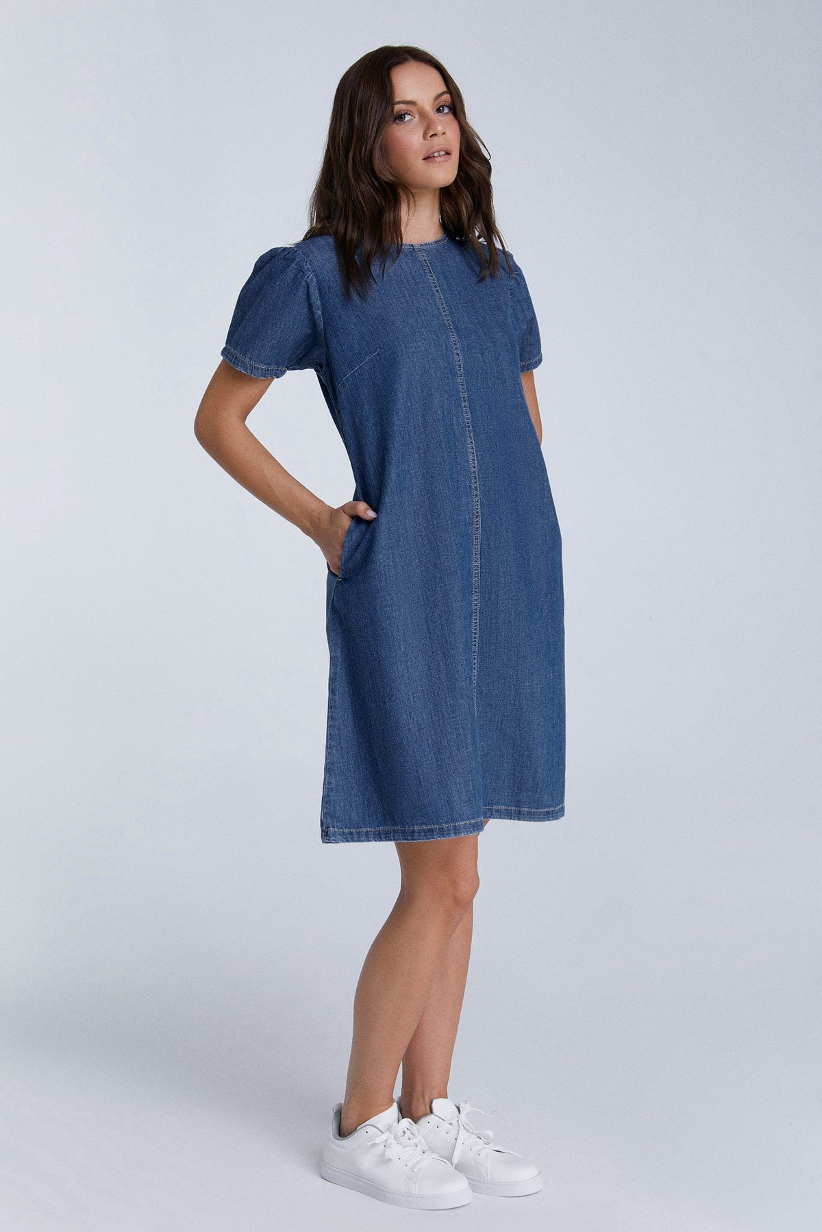 Women's Denim Dress, Crystal Blue — Evermind, view 3
