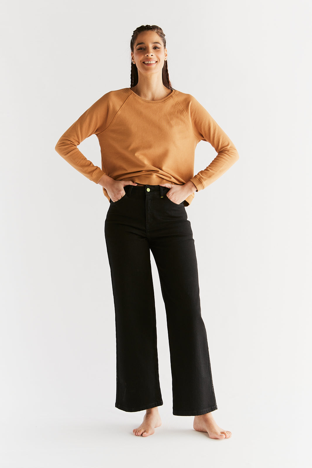 Women's Wide Leg Jeans, Coal Black — Evermind, view 5