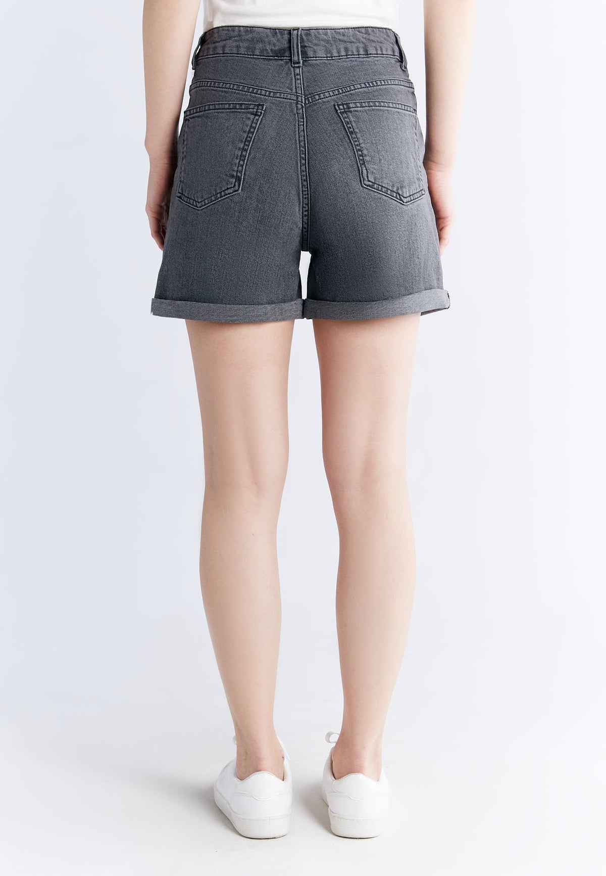 WN 3010-163 Women's Mom Shorts, Iron Grey — Evermind, view 3