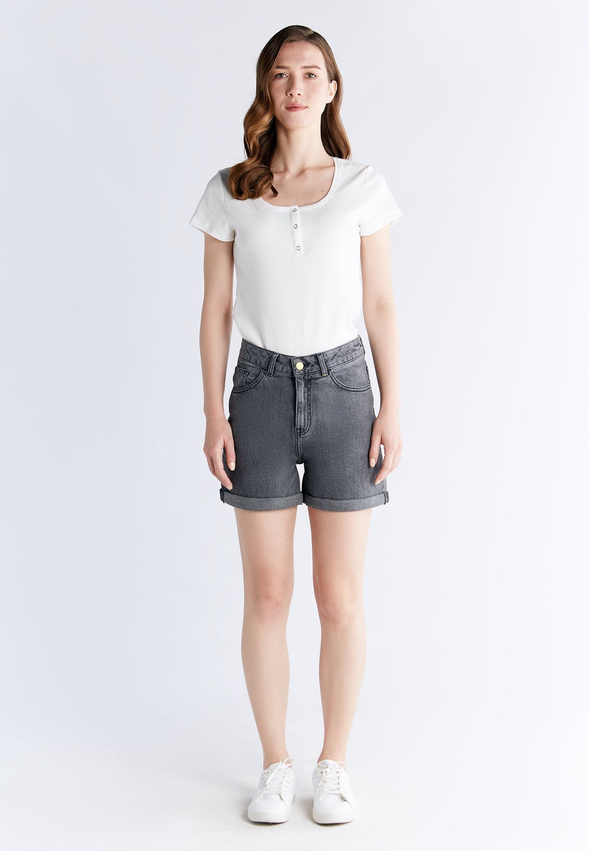 WN 3010-163 Women's Mom Shorts, Iron Grey — Evermind, view 4