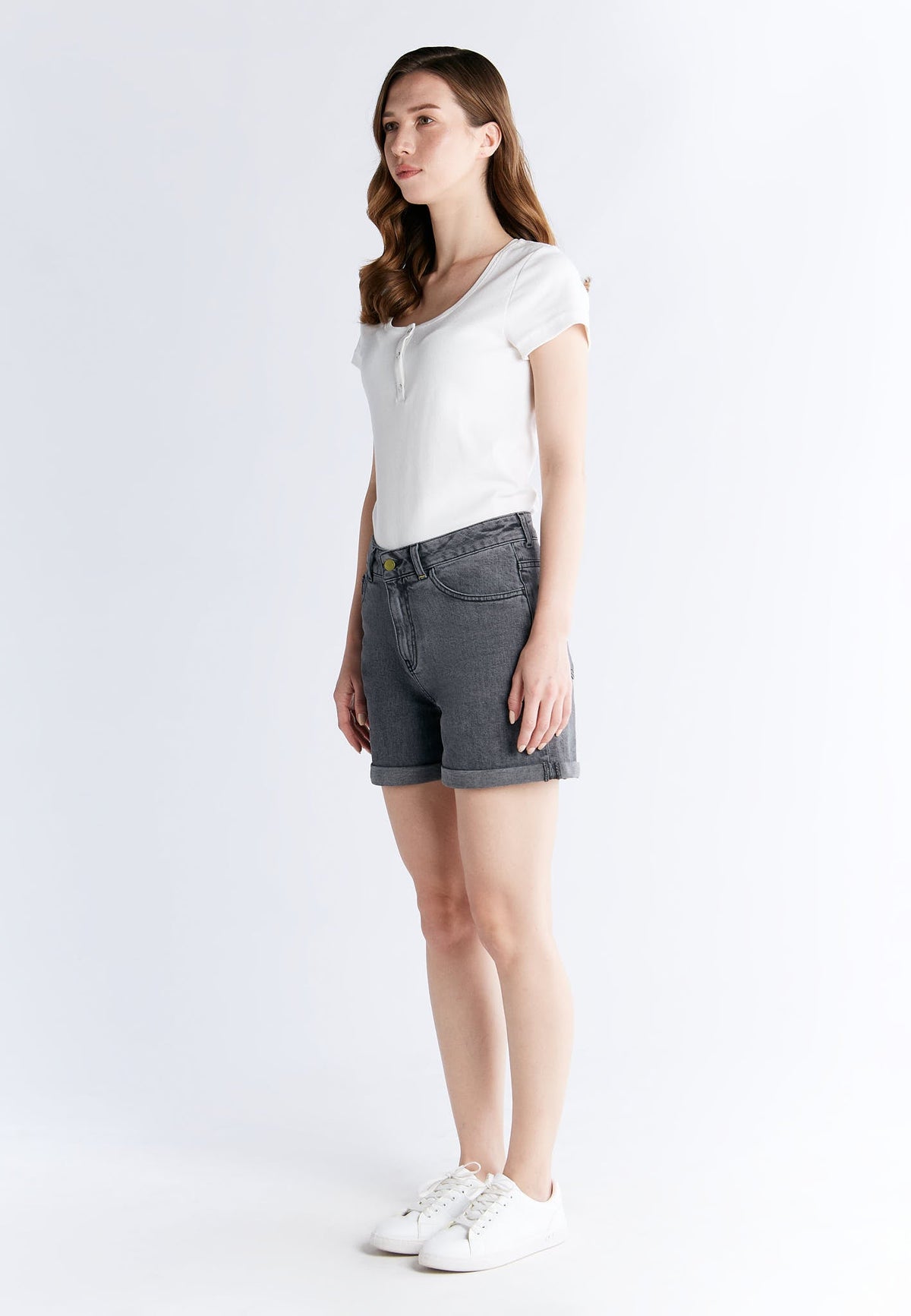 WN 3010-163 Women's Mom Shorts, Iron Grey — Evermind, view 5