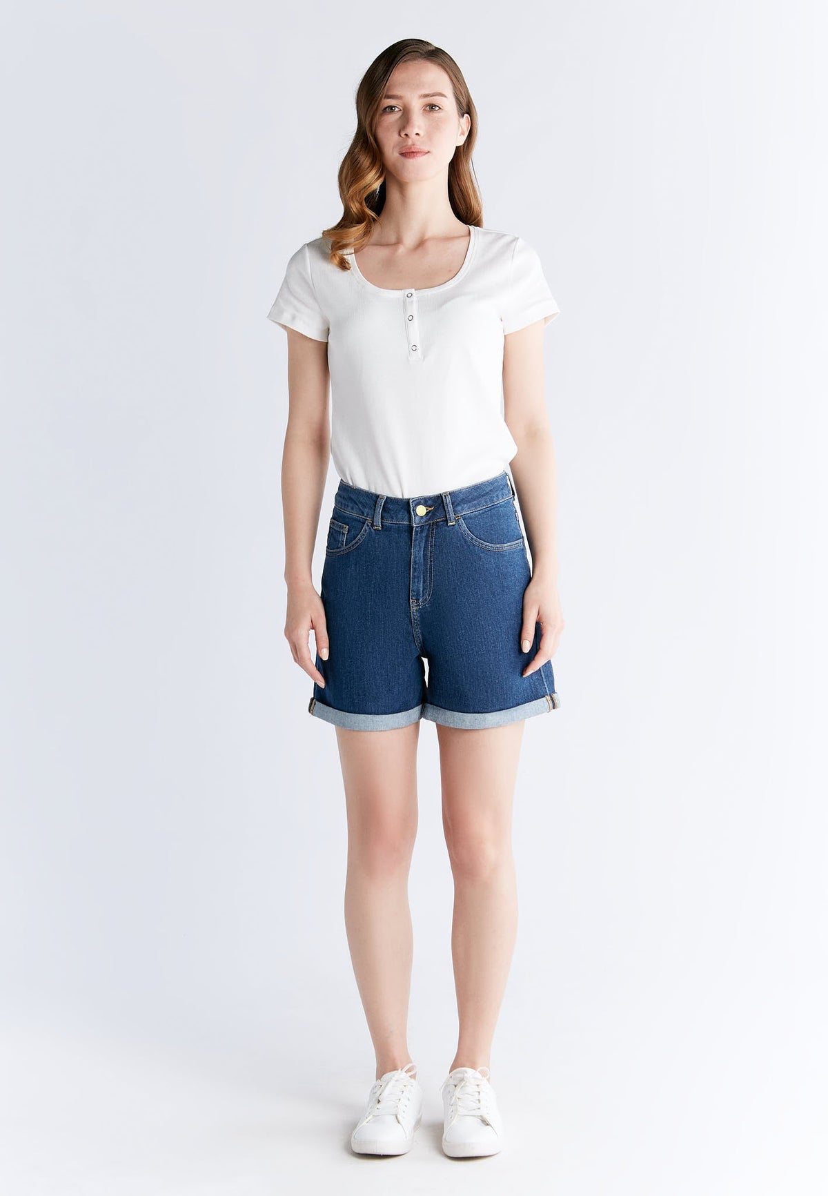 WN 3020-231 Women's Mom Shorts, Lapis Blue — Evermind, view 4