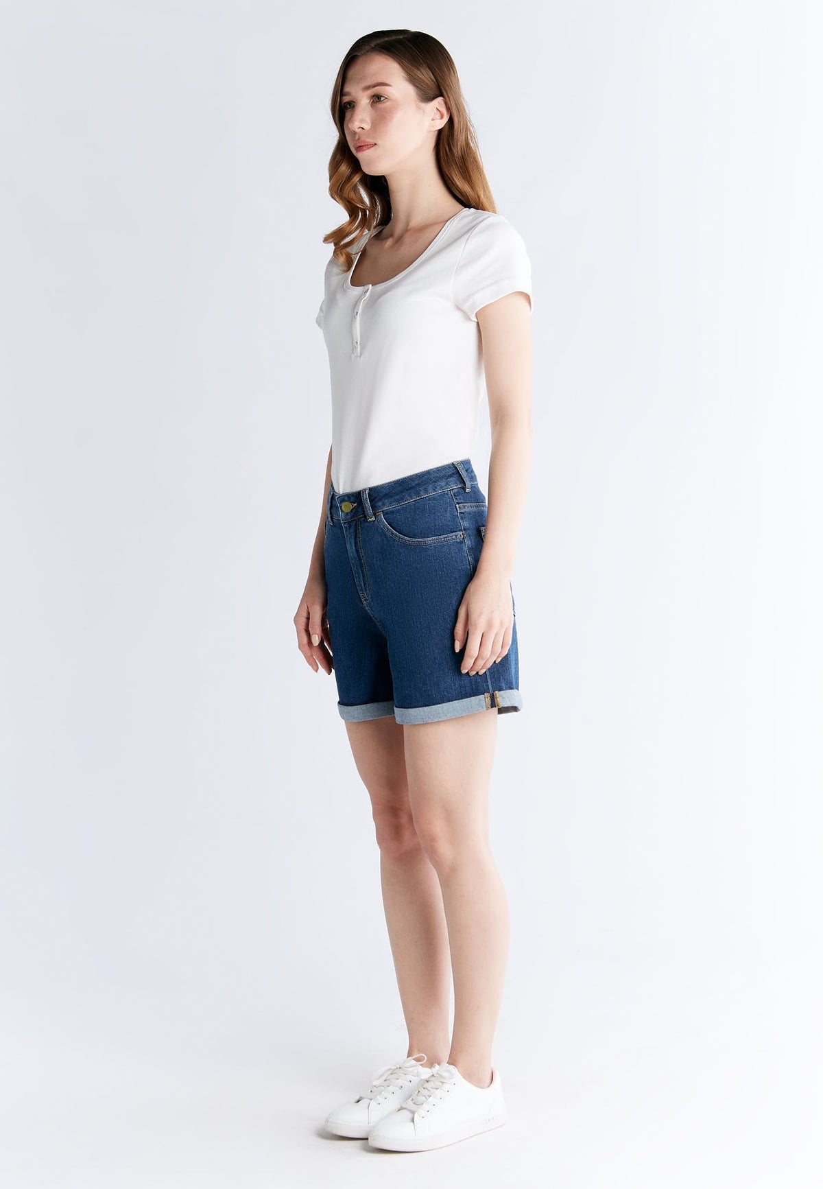 WN 3020-231 Women's Mom Shorts, Lapis Blue — Evermind, view 5