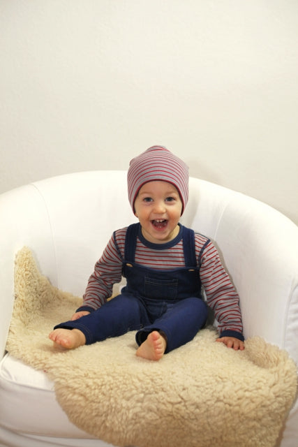 Reversible Hat, Light Grey-Melange Tomato Red — Leela Cotton, view 3